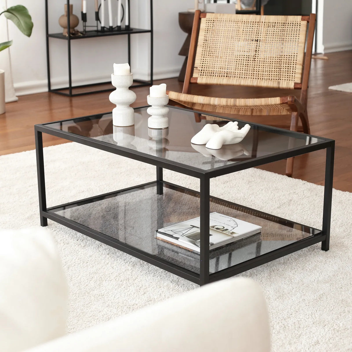 Couchtisch Astro aus gehärtetem Glas und Metall, 90×60×40 cm von Hanah Home – Bild 2