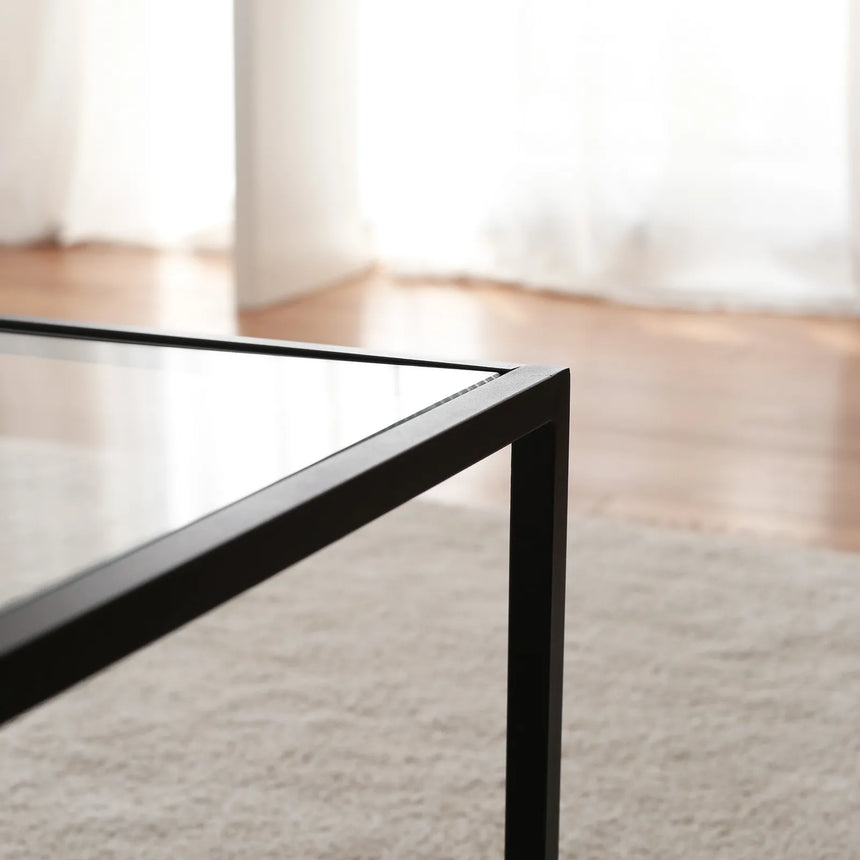 Couchtisch Astro aus gehärtetem Glas und Metall in Rauch und Schwarz, 90×60×40 cm von Hanah Home – Bild 5