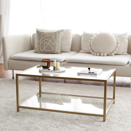 Couchtisch Astro aus gehärtetem Glas und Metall in Transparent und Gold, 90×60×40 cm von Hanah Home – Bild 1