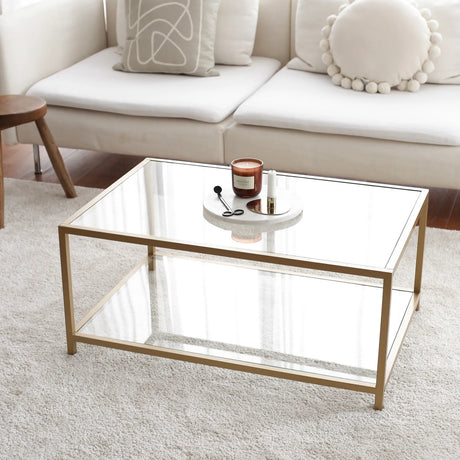 Couchtisch Astro aus gehärtetem Glas und Metall in Transparent und Gold, 90×60×40 cm von Hanah Home – Bild 2