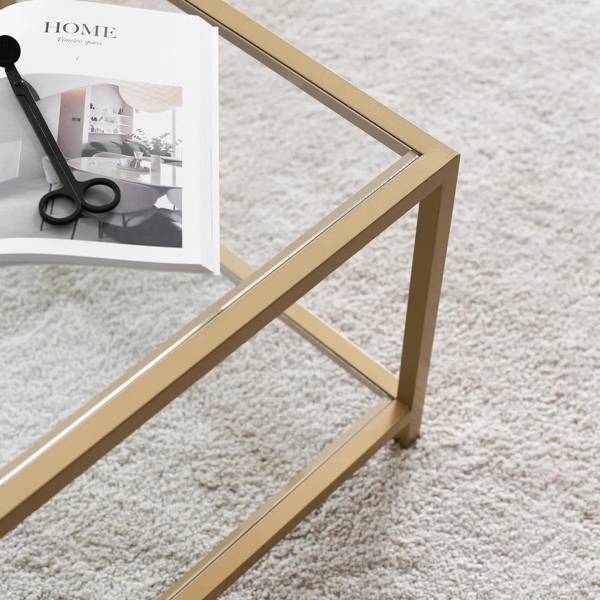 Couchtisch Astro aus gehärtetem Glas und Metall in Transparent und Gold, 90×60×40 cm von Hanah Home – Bild 5
