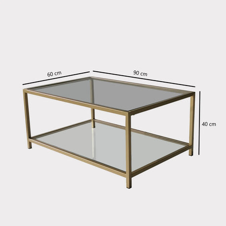 Couchtisch Astro aus gehärtetem Glas und Metall in Transparent und Gold, 90×60×40 cm von Hanah Home – Bild 7