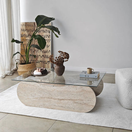 Couchtisch Brise aus gehärtetem Glas und Holz, 105×65×35 cm von Hanah Home – Bild 1