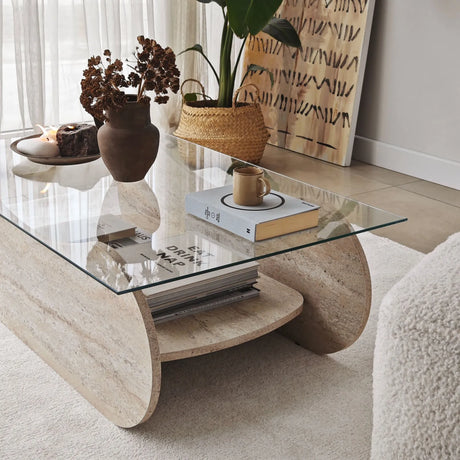 Couchtisch Brise aus gehärtetem Glas und Holz, 105×65×35 cm von Hanah Home – Bild 5