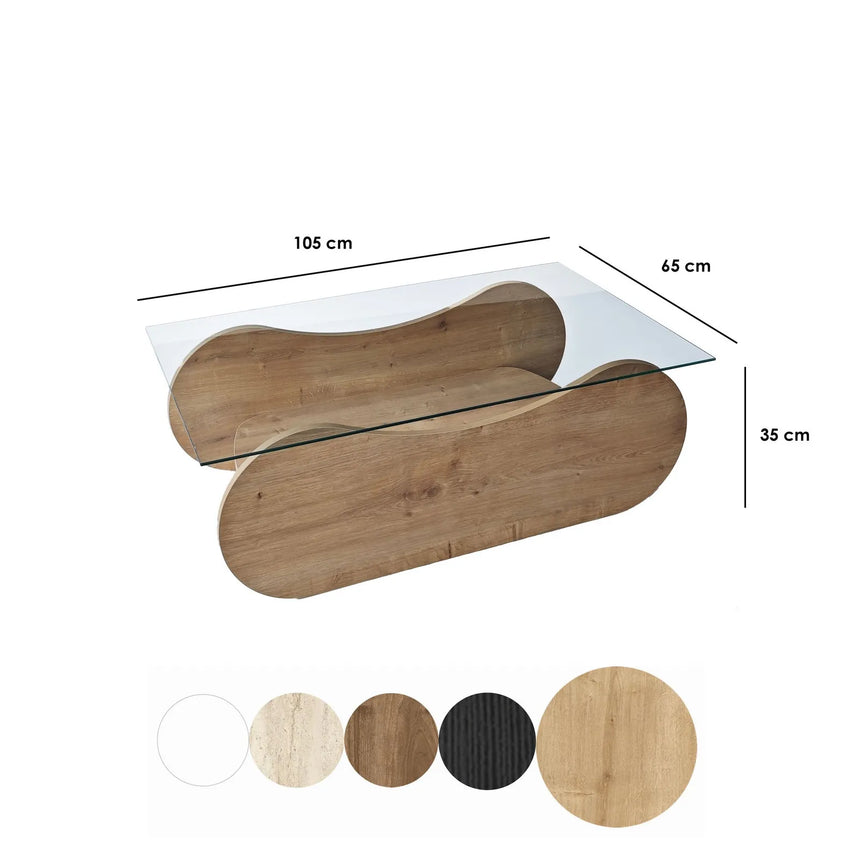 Couchtisch Brise aus gehärtetem Glas und Holz in Saphir-Eiche und Transparent, 105×65×35 cm von Hanah Home – Bild 10