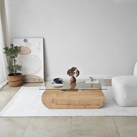 Couchtisch Brise aus gehärtetem Glas und Holz in Saphir-Eiche und Transparent, 105×65×35 cm von Hanah Home – Bild 3