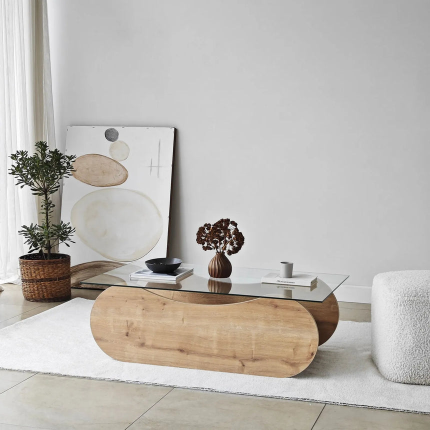 Couchtisch Brise aus gehärtetem Glas und Holz in Saphir-Eiche und Transparent, 105×65×35 cm von Hanah Home – Bild 4
