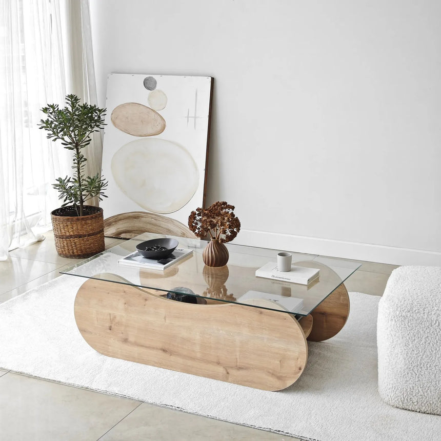 Couchtisch Brise aus gehärtetem Glas und Holz in Saphir-Eiche und Transparent, 105×65×35 cm von Hanah Home – Bild 6