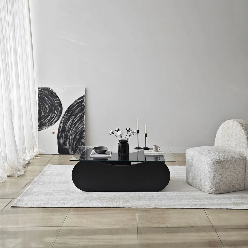 Couchtisch Brise aus gehärtetem Glas und Holz in Schwarz und Transparent, 105×65×35 cm von Hanah Home – Bild 2
