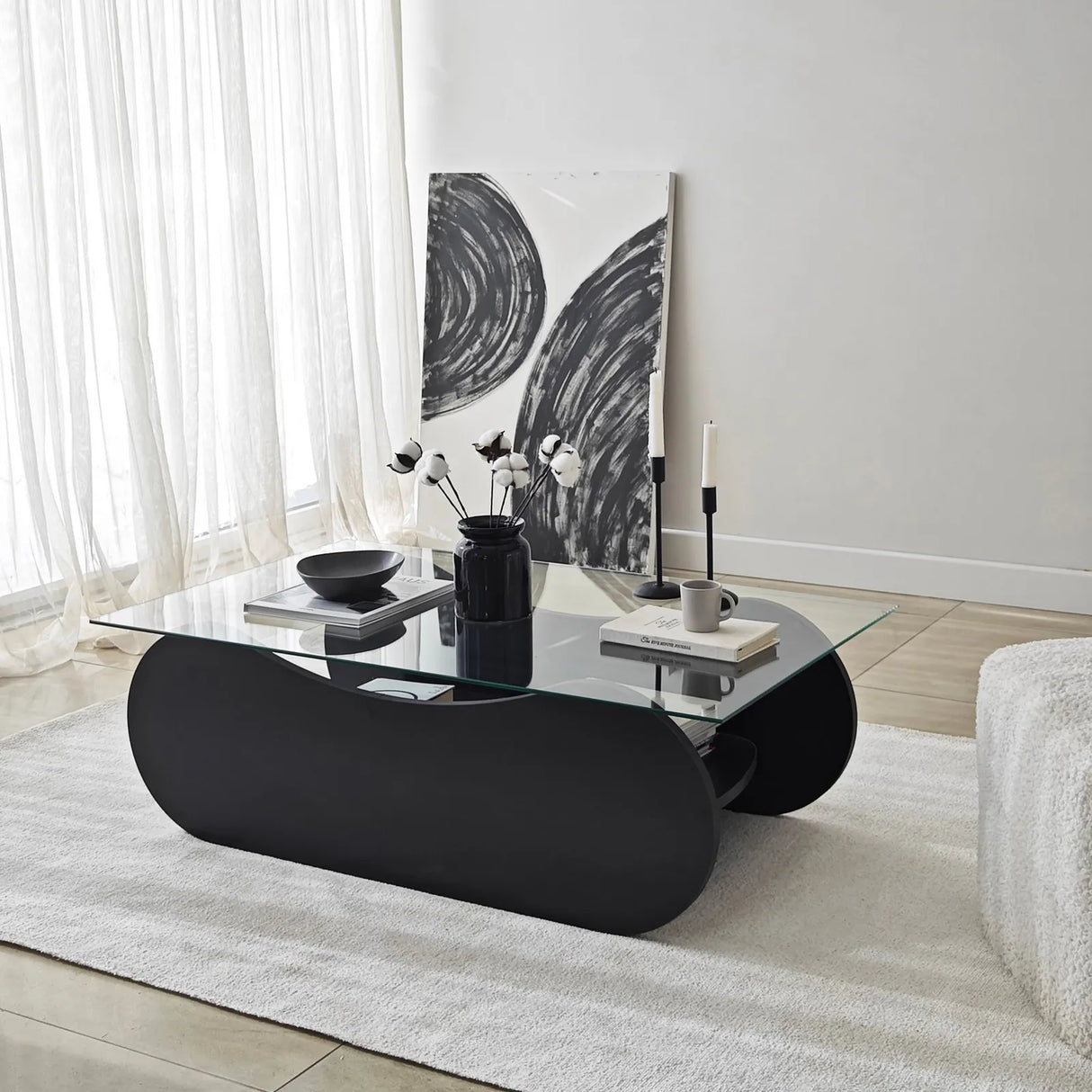 Couchtisch Brise aus gehärtetem Glas und Holz in Schwarz und Transparent, 105×65×35 cm von Hanah Home – Bild 3