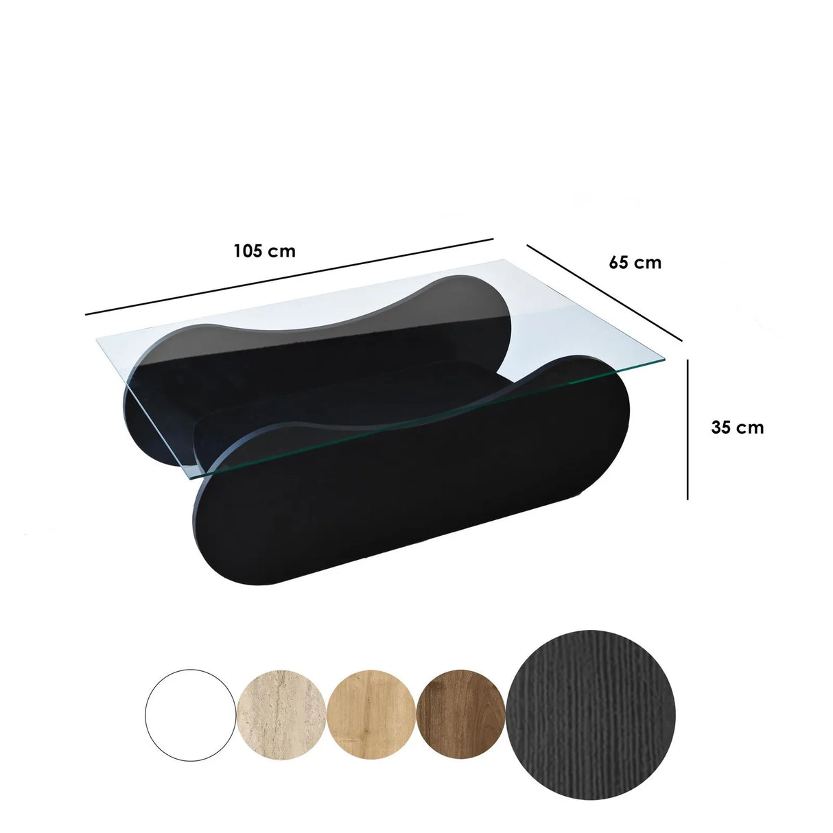 Couchtisch Brise aus gehärtetem Glas und Holz in Schwarz und Transparent, 105×65×35 cm von Hanah Home – Bild 9