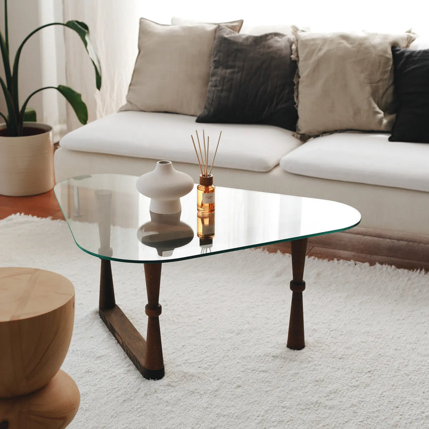 Couchtisch Cam aus gehärtetem Glas und Buche in Walnuss, 96×81×41 cm von Hanah Home – Bild 2
