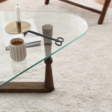 Couchtisch Cam aus gehärtetem Glas und Buche in Walnuss, 96×81×41 cm von Hanah Home – Bild 3