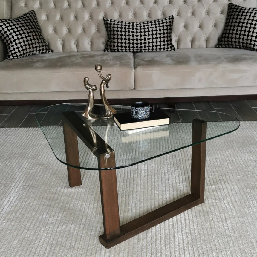 Couchtisch Cam aus gehärtetem Glas und Massivholz, 96×81×41 cm von Hanah Home – Bild 1