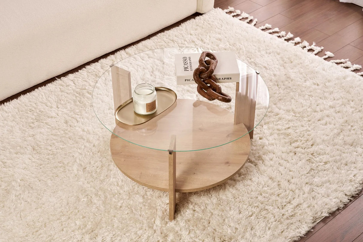 Couchtisch Clara aus gehärtetem Glas und Holz 75Ø von Hanah Home – Bild 3