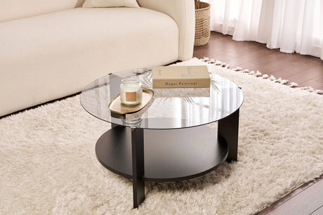 Couchtisch Clara aus gehärtetem Glas und Holz in Holzschwarz und Rauch 75Ø von Hanah Home – Bild 1