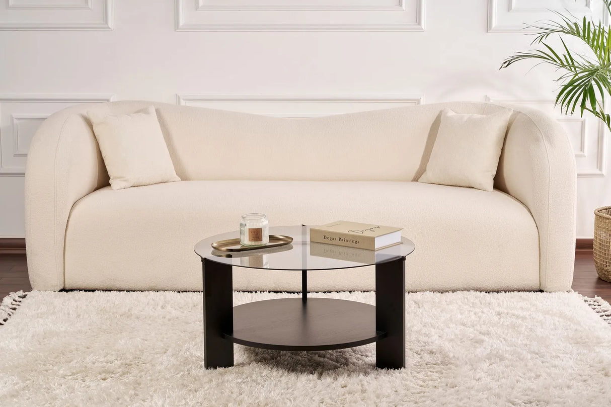 Couchtisch Clara aus gehärtetem Glas und Holz in Holzschwarz und Rauch 75Ø von Hanah Home – Bild 2