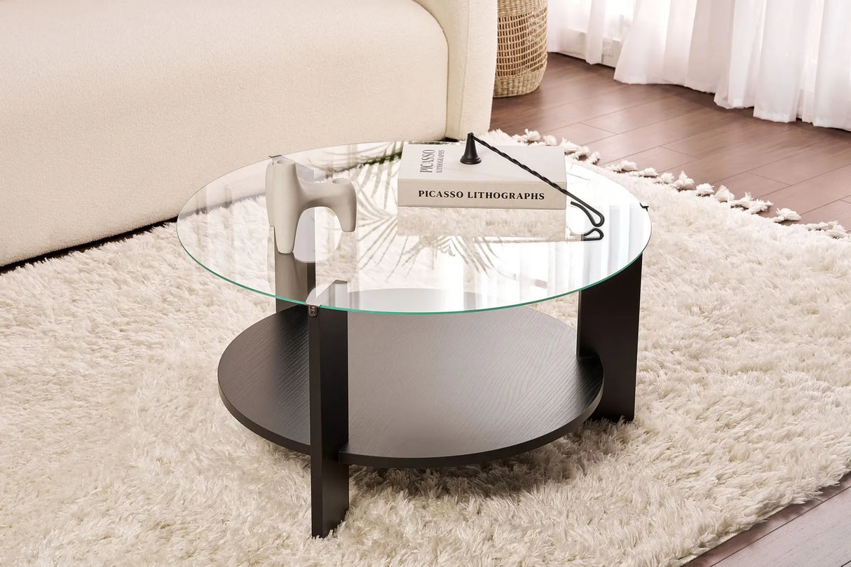 Couchtisch Clara aus gehärtetem Glas und Holz in Holzschwarz und Transparent 75Ø von Hanah Home – Bild 1