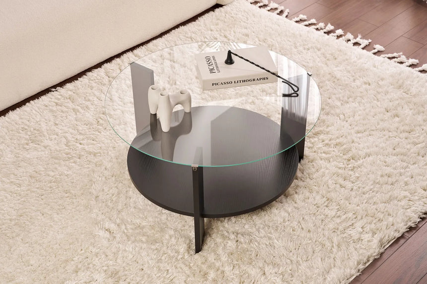 Couchtisch Clara aus gehärtetem Glas und Holz in Holzschwarz und Transparent 75Ø von Hanah Home – Bild 3