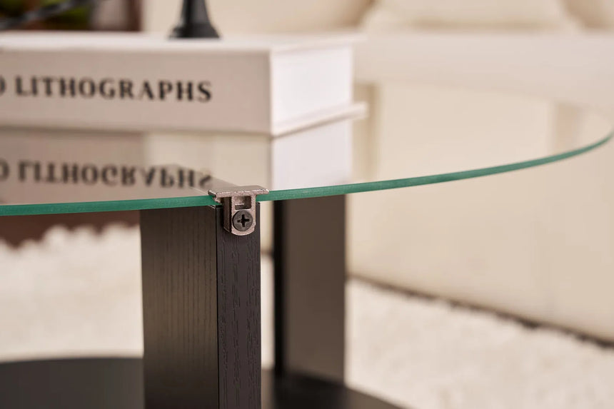 Couchtisch Clara aus gehärtetem Glas und Holz in Holzschwarz und Transparent 75Ø von Hanah Home – Bild 5