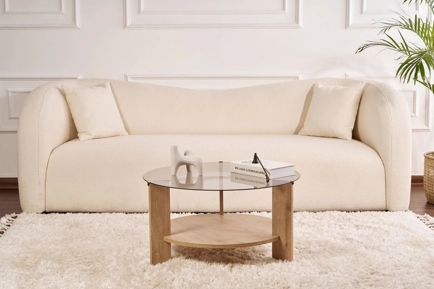 Couchtisch Clara aus gehärtetem Glas und Holz in Saphir-Eiche und Rauch 75Ø von Hanah Home – Bild 2