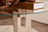 Couchtisch Clara aus gehärtetem Glas und Holz in Travertin und Transparent 75Ø von Hanah Home – Bild 5