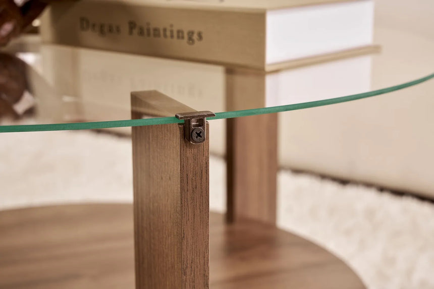 Couchtisch Clara aus gehärtetem Glas und Holz in Walnuss und Transparent 75Ø von Hanah Home – Bild 5