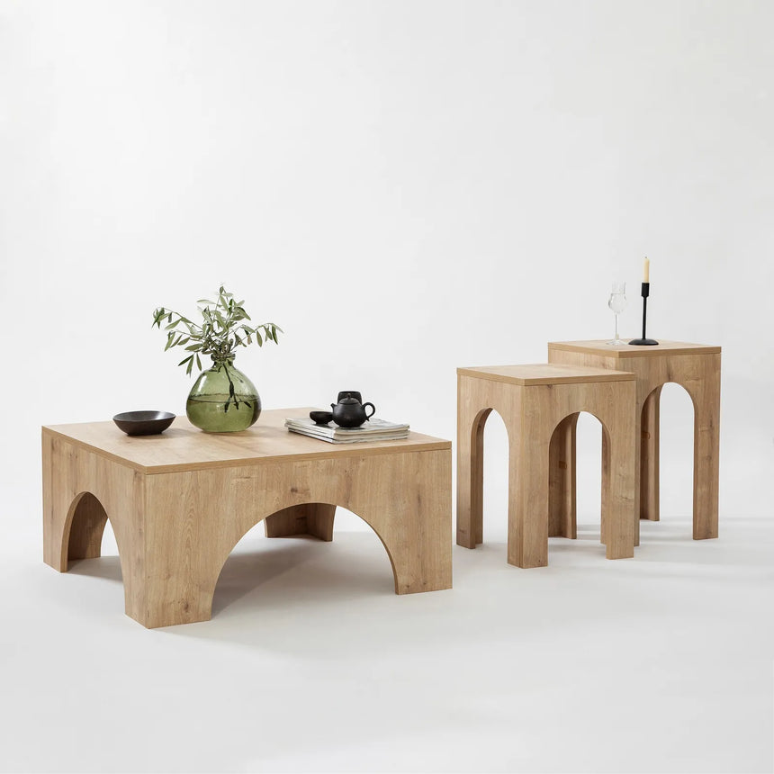 Couchtisch Collesium aus melaminbeschichteten Holz in Eiche, 80×80×37 cm von Hanah Home – Bild 7