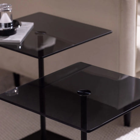 Couchtisch Elegante 2 aus gehärtetem Glas und melaminbeschichteten Holz, 45×40×40 cm von Hanah Home – Bild 2