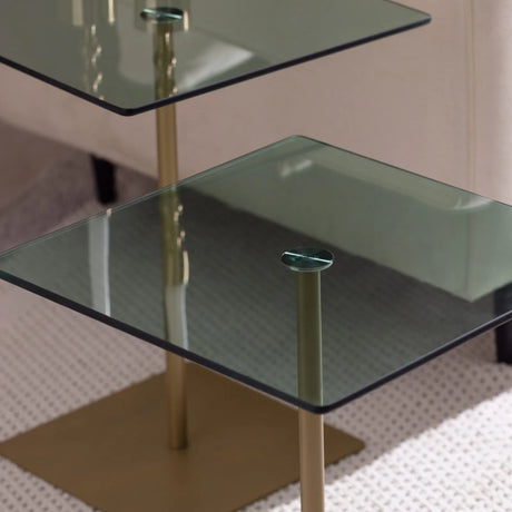 Couchtisch Elegante 2 aus gehärtetem Glas und melaminbeschichteten Holz in Gold und Grün, 45×40×40 cm von Hanah Home – Bild 2