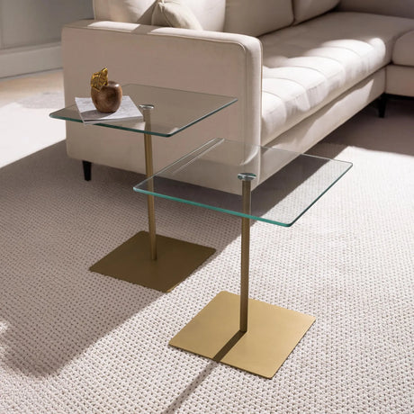 Couchtisch Elegante 2 aus gehärtetem Glas und melaminbeschichteten Holz in Gold und Transparent, 40×40×45 cm von Hanah Home – Bild 1