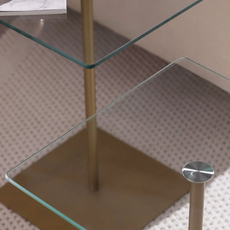 Couchtisch Elegante 2 aus gehärtetem Glas und melaminbeschichteten Holz in Gold und Transparent, 40×40×45 cm von Hanah Home – Bild 3