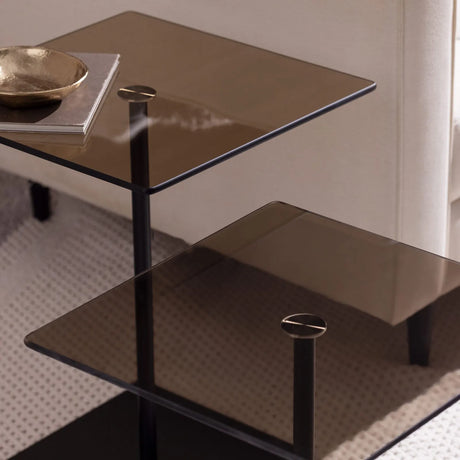 Couchtisch Elegante 2 aus gehärtetem Glas und melaminbeschichteten Holz in Schwarz und Bronze, 45×40×40 cm von Hanah Home – Bild 2