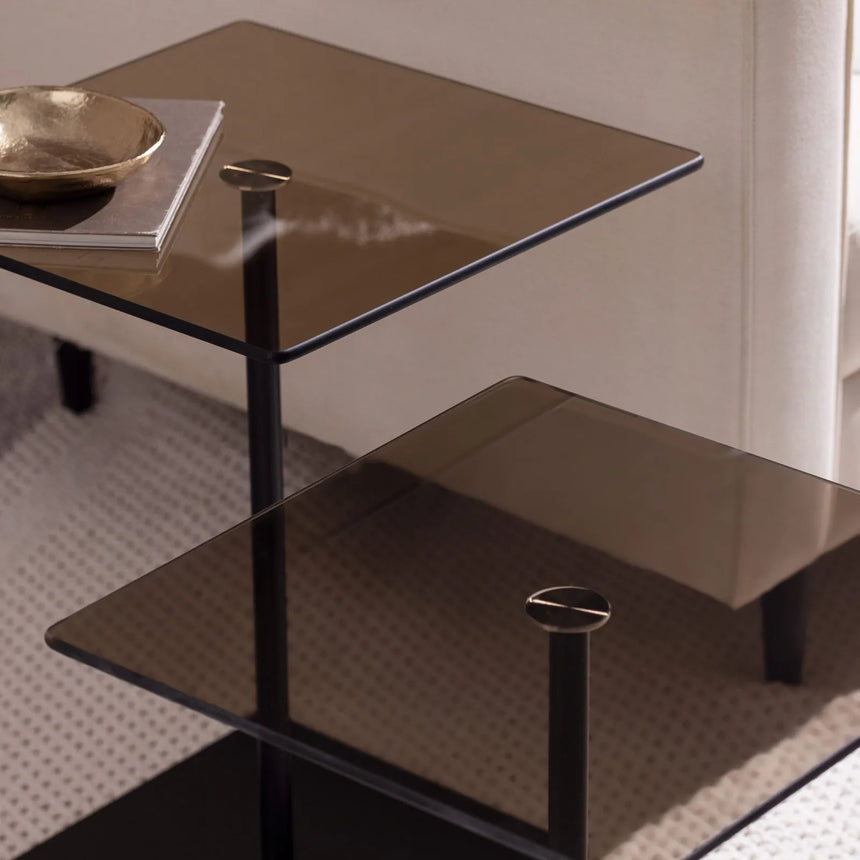 Couchtisch Elegante 2 aus gehärtetem Glas und melaminbeschichteten Holz in Schwarz und Bronze, 45×40×40 cm von Hanah Home – Bild 2