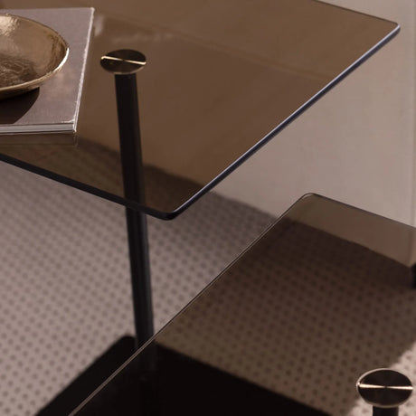 Couchtisch Elegante 2 aus gehärtetem Glas und melaminbeschichteten Holz in Schwarz und Bronze, 45×40×40 cm von Hanah Home – Bild 3