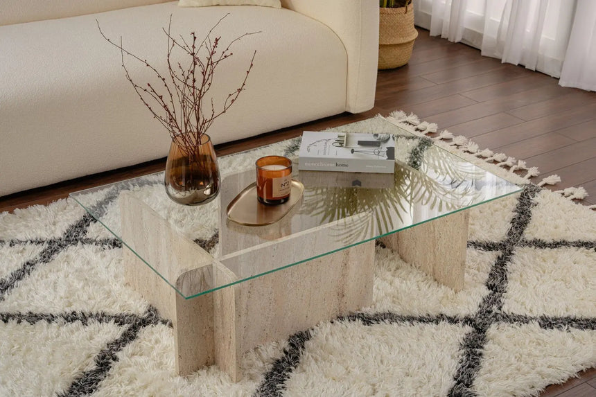 Couchtisch Flavio aus melaminbeschichteten Holz und gehärtetem Glas, 105×65×30 cm von Hanah Home – Bild 1