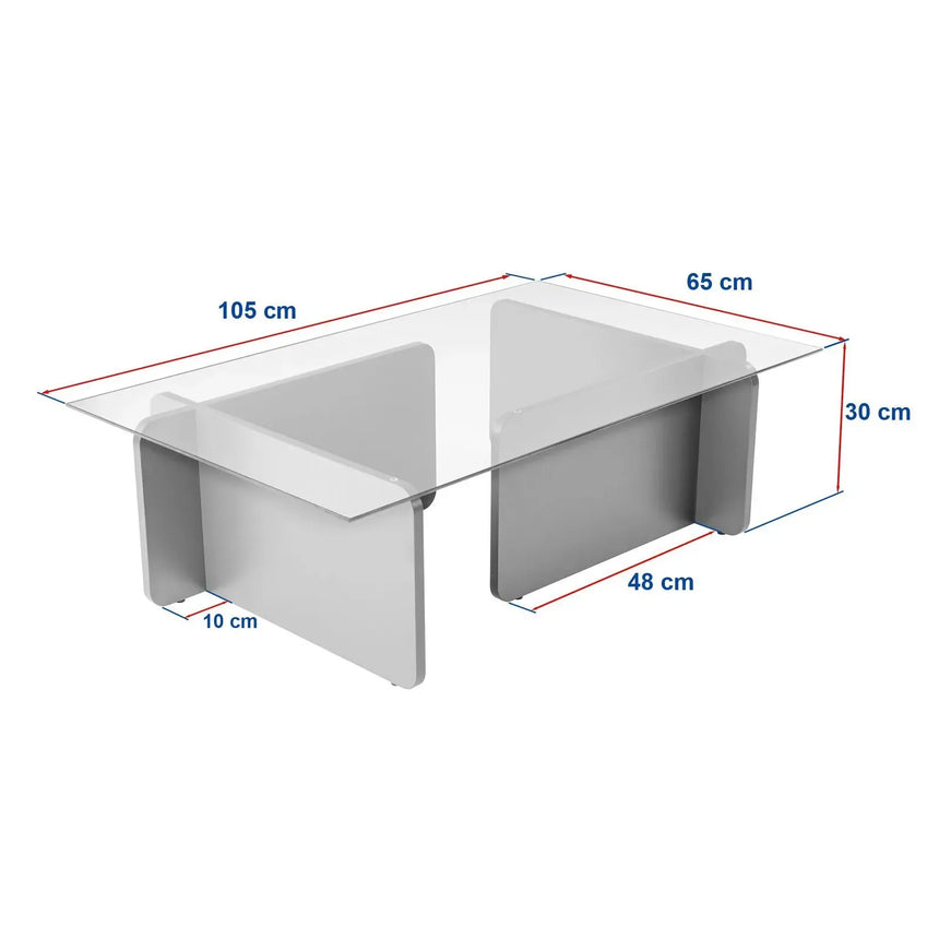 Couchtisch Flavio aus melaminbeschichteten Holz und gehärtetem Glas, 105×65×30 cm - ZEN ZONE Furniture