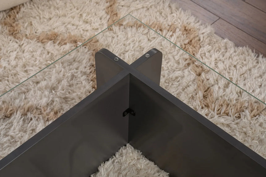 Couchtisch Flavio aus melaminbeschichteten Holz und gehärtetem Glas in Anthrazit, 105×65×30 cm von Hanah Home – Bild 5