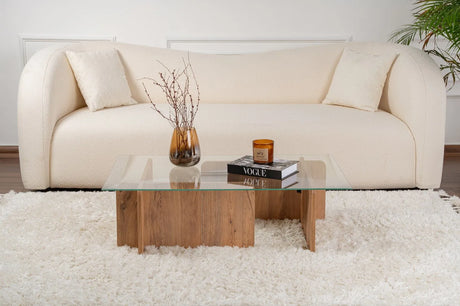 Couchtisch Flavio aus melaminbeschichteten Holz und gehärtetem Glas in Atlantische Kiefer, 105×65×30 cm von Hanah Home – Bild 3