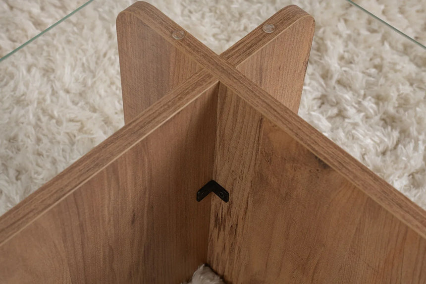 Couchtisch Flavio aus melaminbeschichteten Holz und gehärtetem Glas in Atlantische Kiefer, 105×65×30 cm von Hanah Home – Bild 5