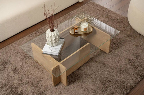 Couchtisch Flavio aus melaminbeschichteten Holz und gehärtetem Glas in Eiche, 105×65×30 cm von Hanah Home – Bild 2