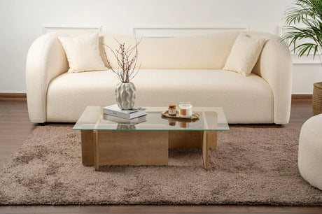 Couchtisch Flavio aus melaminbeschichteten Holz und gehärtetem Glas in Eiche, 105×65×30 cm von Hanah Home – Bild 3