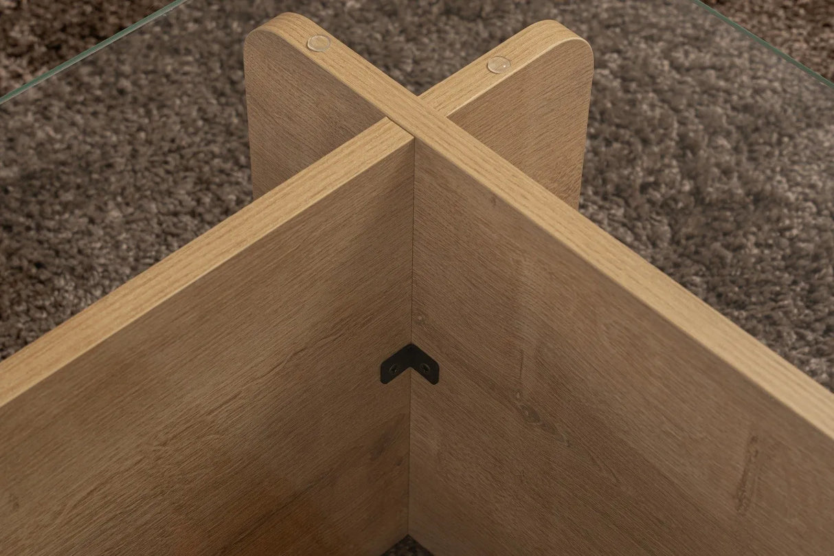 Couchtisch Flavio aus melaminbeschichteten Holz und gehärtetem Glas in Eiche, 105×65×30 cm von Hanah Home – Bild 5