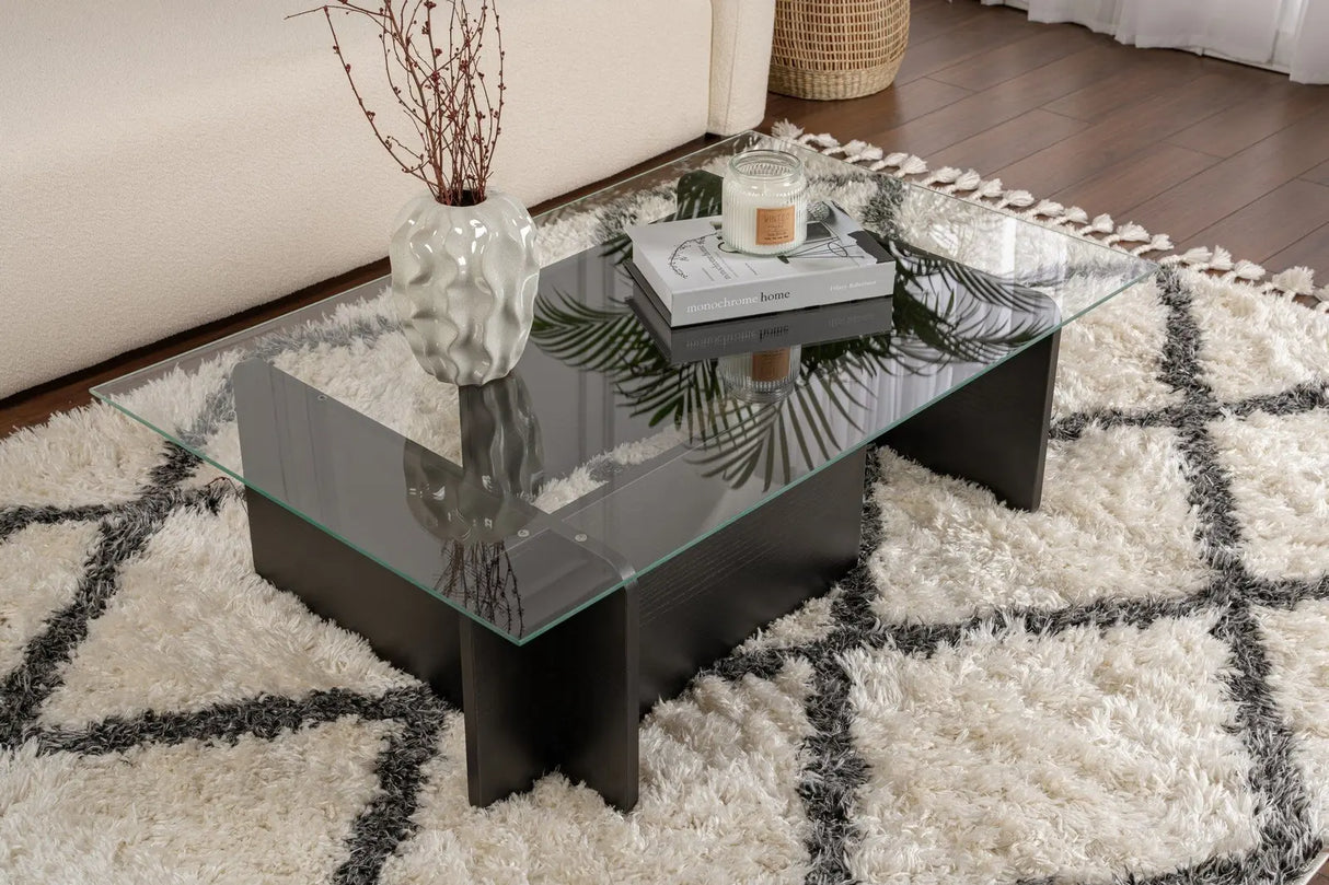 Couchtisch Flavio aus melaminbeschichteten Holz und gehärtetem Glas in Holzschwarz, 105×65×30 cm von Hanah Home – Bild 1