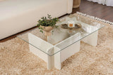 Couchtisch Flavio aus melaminbeschichteten Holz und gehärtetem Glas in Holzweiß, 105×65×30 cm von Hanah Home – Bild 1