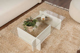 Couchtisch Flavio aus melaminbeschichteten Holz und gehärtetem Glas in Holzweiß, 105×65×30 cm von Hanah Home – Bild 2