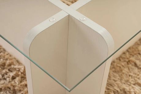 Couchtisch Flavio aus melaminbeschichteten Holz und gehärtetem Glas in Holzweiß, 105×65×30 cm von Hanah Home – Bild 4