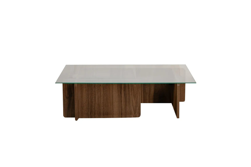 Couchtisch Flavio aus melaminbeschichteten Holz und gehärtetem Glas in Walnuss, 105×65×30 cm von Hanah Home – Bild 5