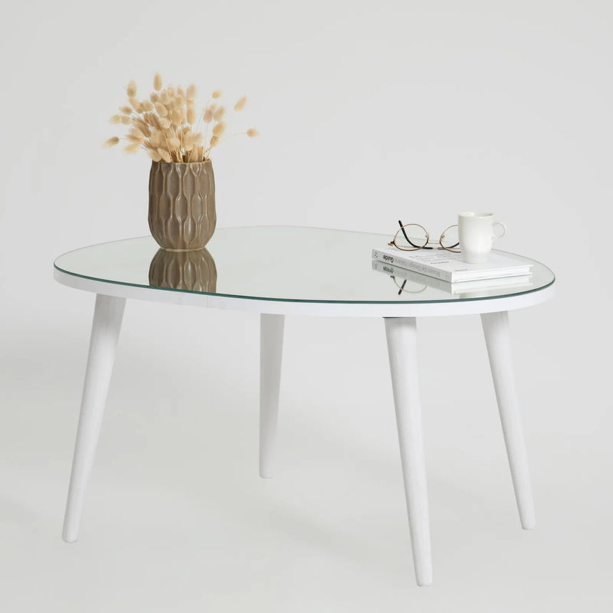 Couchtisch Gusto aus melaminbeschichteten Holz und gehärtetem Glas in Weiß und Transparent, 75×55×38 cm von Hanah Home – Bild 3