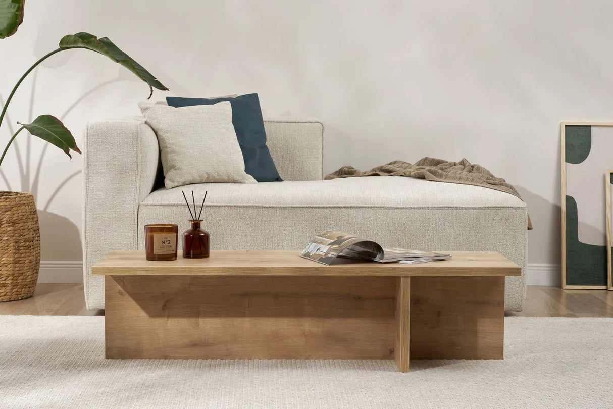 Couchtisch Harbor aus melaminbeschichteter Spanplatte in Saphir-Eiche, 120×45×30 cm von Hanah Home – Bild 1